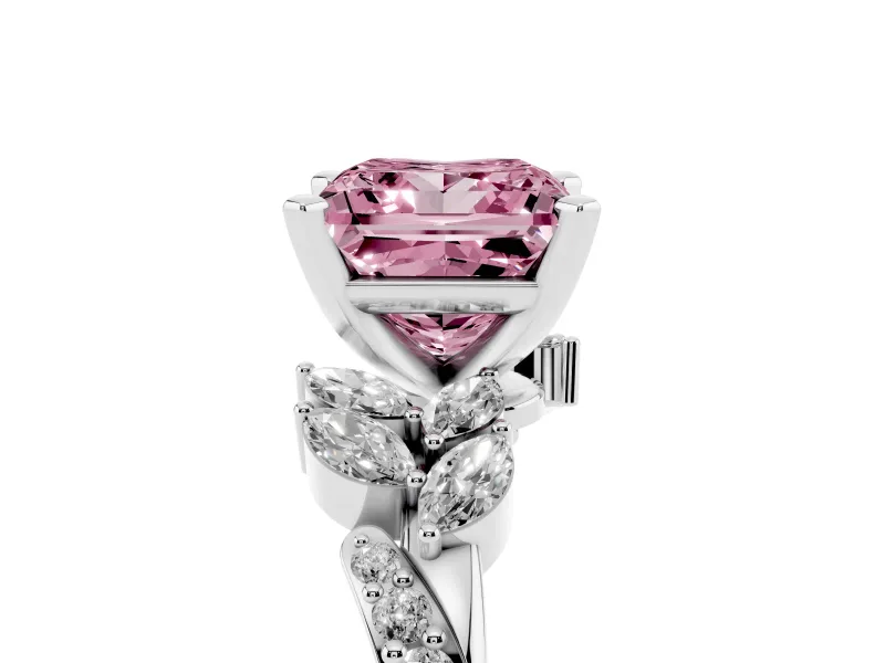 Fancy Pink Princess Cut Diamond Solitaire Ring Set in Silver with Marquise Twist Band and Prong Setting