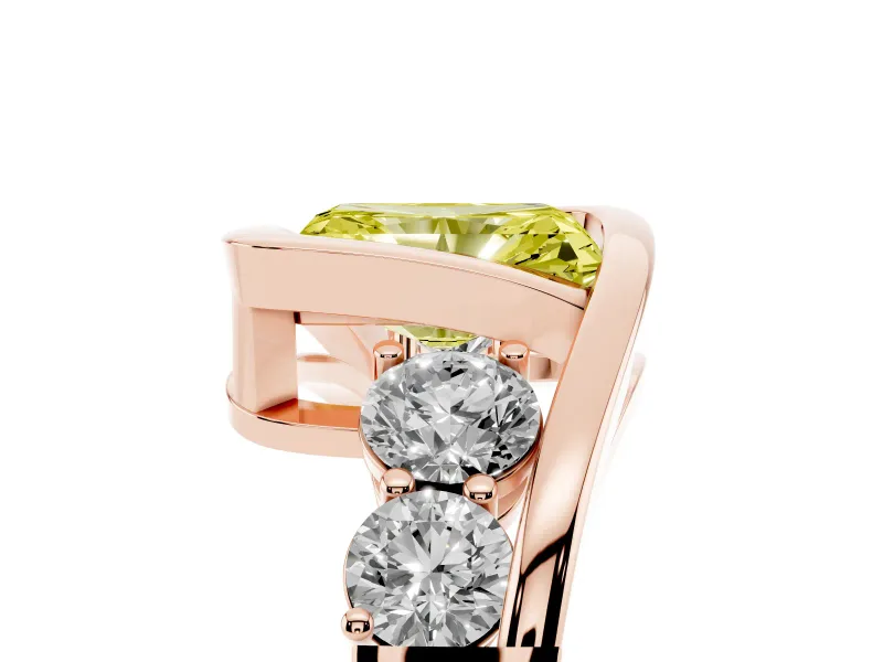 Fancy Yellow Radiant Cut Diamond Bezel Bypass Ring Set in Rose gold with Round Accents