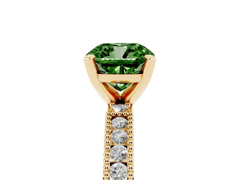 Cushion Cut Vintage Pavé Engagement Ring Setting for a Fancy Green Lab-Grown Diamond | Yellow Gold