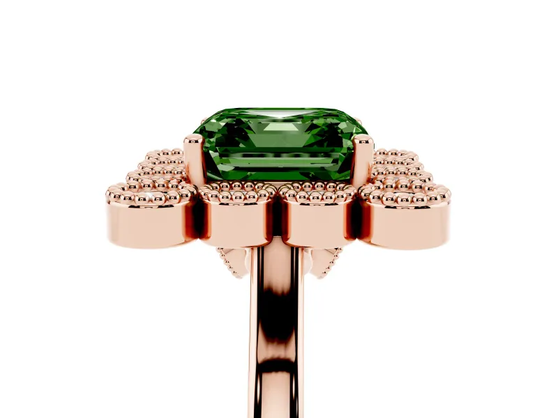 Asscher Cut Milgrain Cluster Halo Engagement Ring Setting for a Fancy Green Lab-Grown Diamond | Plain Band | Rose Gold