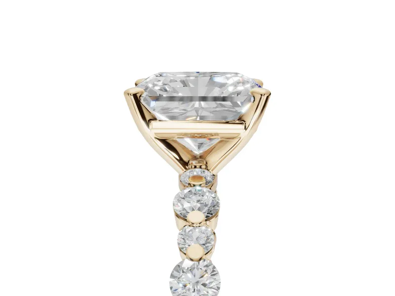 Radiant Cut Pavé Solitaire Engagement Ring Setting | Alternating Accents | Yellow Gold