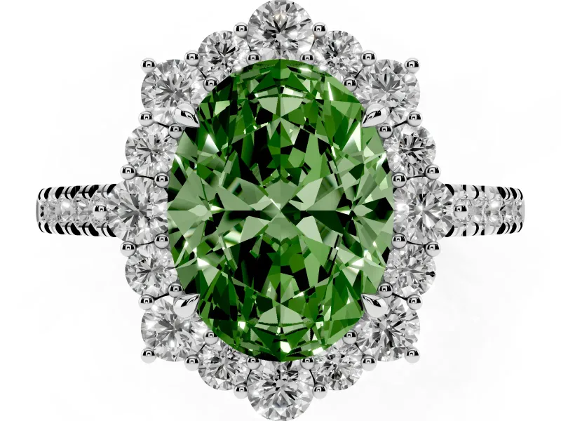 Oval Scalloped Halo Engagement Ring Setting for a Fancy Green Lab-Grown Diamond | Single Row Pave | Platinum