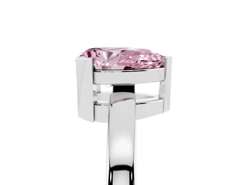 Fancy Pink Pear Cut Diamond Solitaire Ring Set in Platinum with Prong Head and Smooth Polished Band