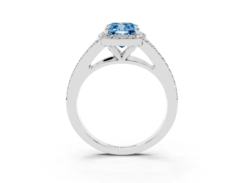 Cushion Cut Split Shank Halo Engagement Ring Setting for a Fancy Blue Lab-Grown Diamond | Platinum