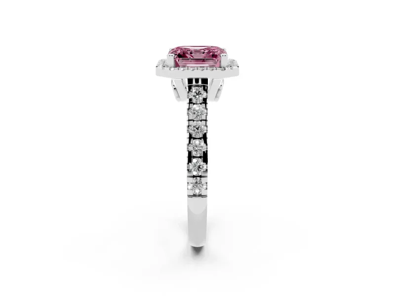 Asscher Cut Accented Halo Engagement Ring Setting for a Fancy Pink Lab-Grown Diamond | Platinum