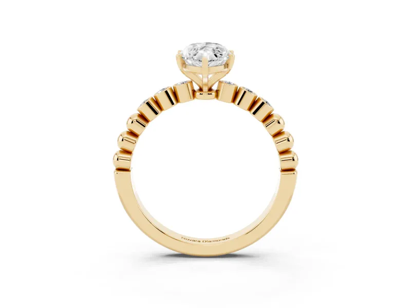 Marquise Beaded Solitaire Engagement Ring Setting | Bezel Accents | Yellow Gold