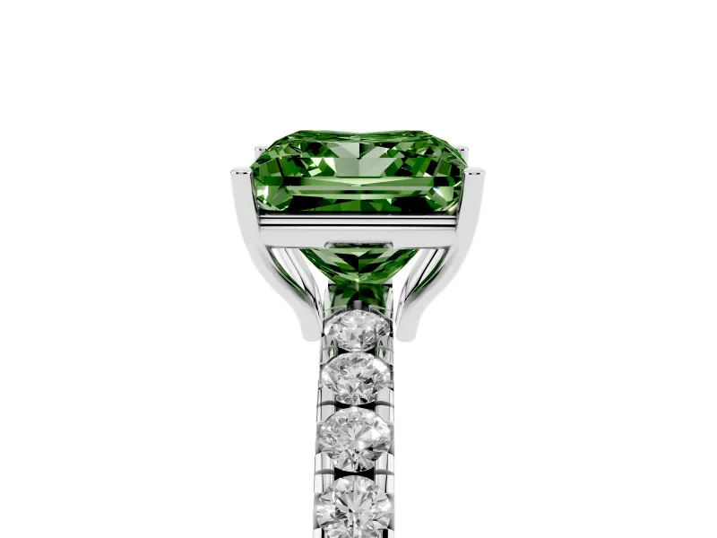 Princess Cut Pave Engagement Ring Setting for a Fancy Green Lab-Grown Diamond | Shared Prong Band | Platinum