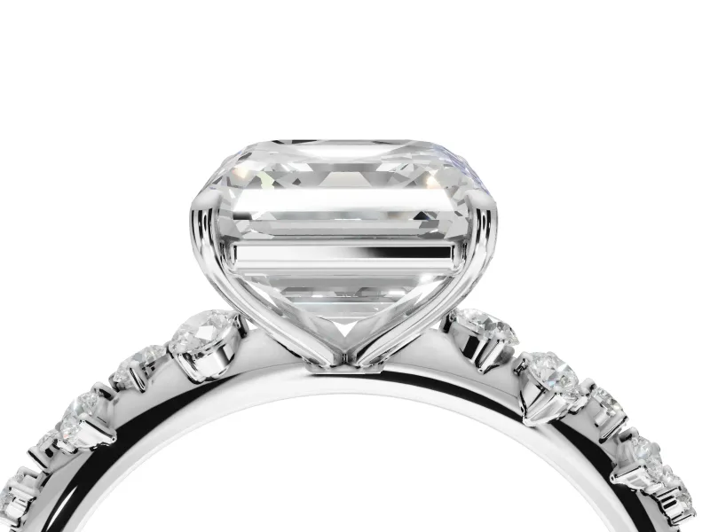 Asscher Cut Solitaire Engagement Ring Setting | Graduated Scattered Accents | White Gold