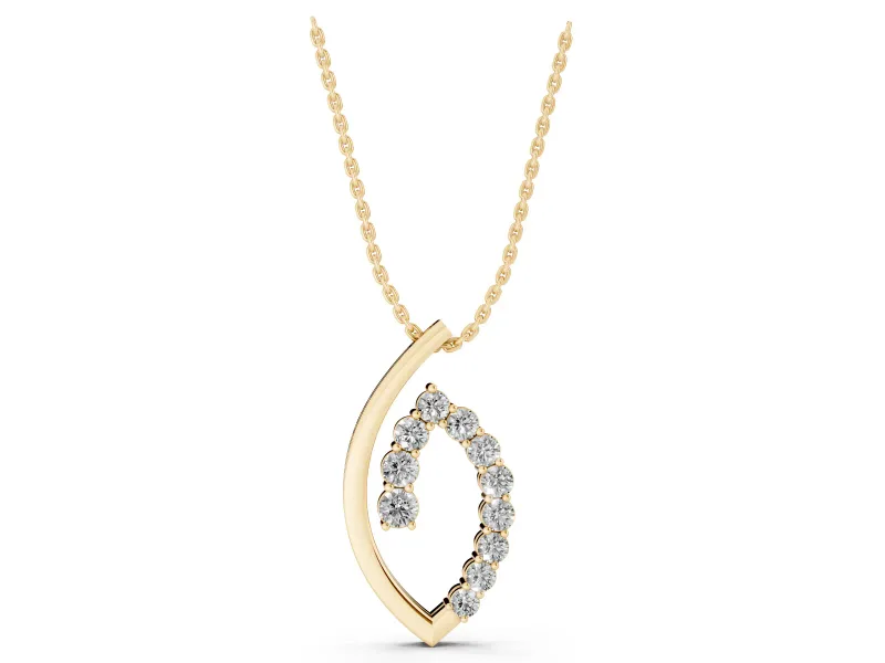 Round Lab-Grown Diamond Marquise Outline Pendant Necklace | Open Leaf Shape | Yellow Gold