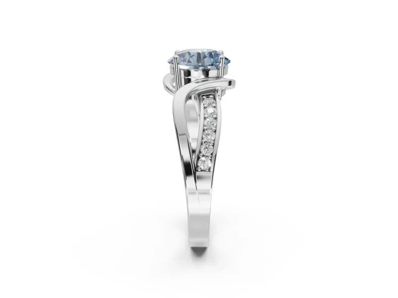 Round Bypass Solitaire Engagement Ring Setting for a Fancy Blue Lab-Grown Diamond | Pavé and Plain Strands | Platinum