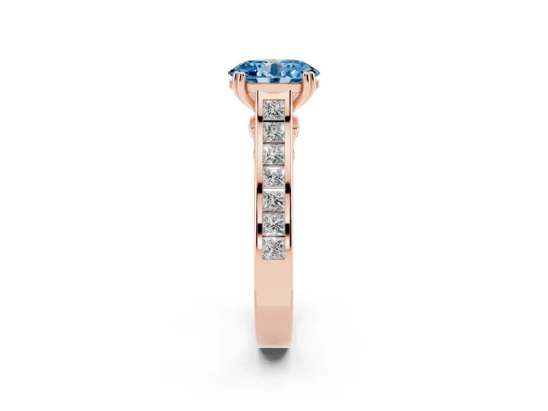 Oval Cathedral Channel Set Engagement Ring Setting for a Fancy Blue Lab-Grown Diamond | Double Claw Prongs | Rose Gold