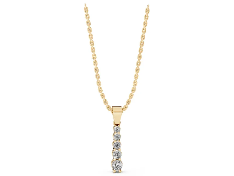Round Lab-Grown Diamond Graduated Vertical Pendant Necklace | Prong Set | Yellow Gold