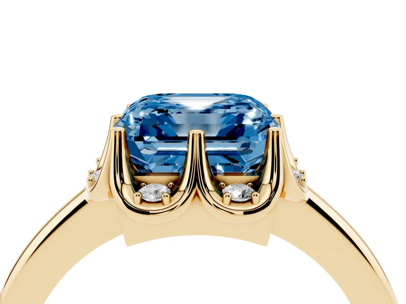 Asscher Cut Petal Halo Engagement Ring Setting for a Fancy Blue Lab-Grown Diamond | Yellow Gold