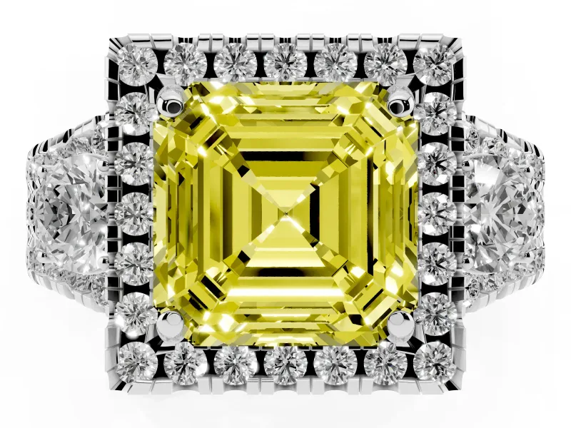 Asscher Cut Halo Engagement Ring Setting for a Fancy Yellow Lab-Grown Diamond | White Gold - Design NV-24766