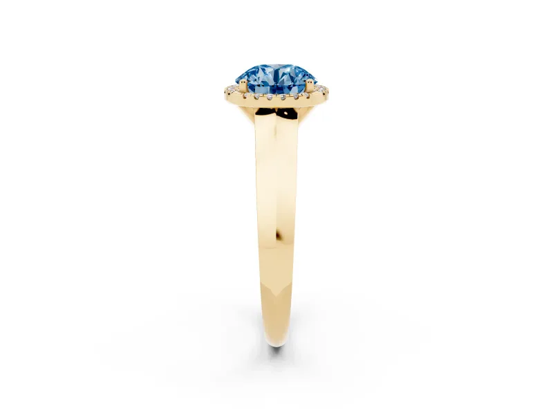 Round Knife-Edge Halo Engagement Ring Setting for a Fancy Blue Lab-Grown Diamond | Yellow Gold