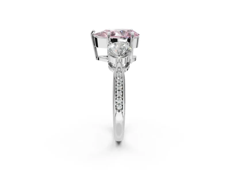 Pear-Shaped Three Stone Engagement Ring Setting for a Fancy Pink Lab-Grown Diamond | Tapered Pave Band | Platinum