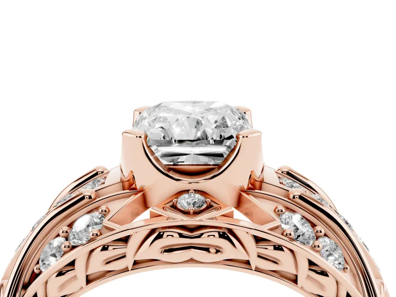 Radiant Cut Art Deco Graduated Pave Engagement Ring Setting | Split Shank | Rose Gold