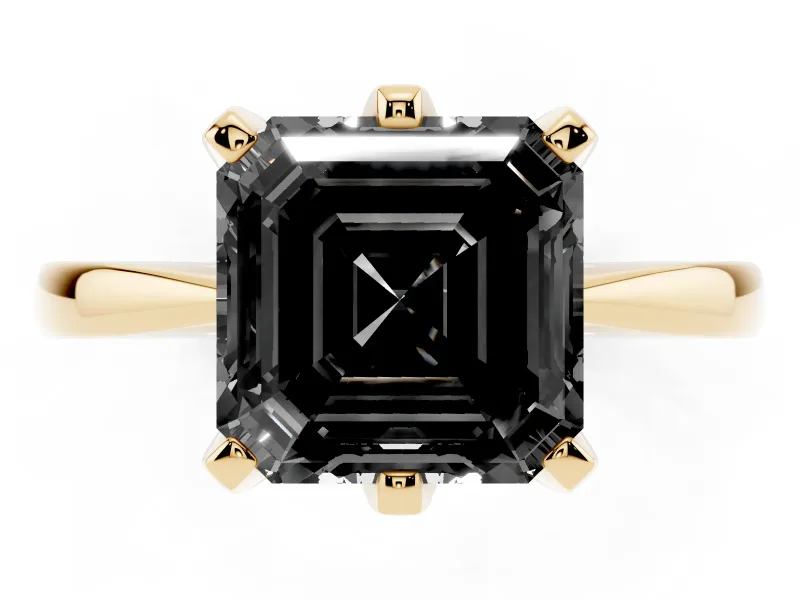 Asscher Cut Tapered Solitaire Engagement Ring Setting for a Black Center | Yellow Gold
