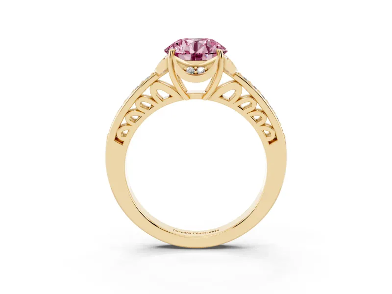 Round Floral Pavé Engagement Ring Setting for a Fancy Pink Lab-Grown Diamond | Yellow Gold