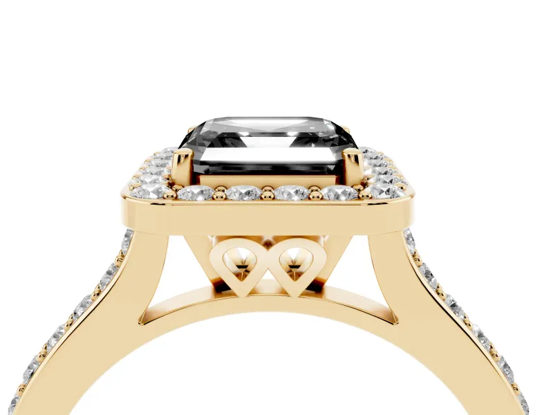 Asscher Cut Pavé Halo Engagement Ring Setting for a Black Center | Yellow Gold