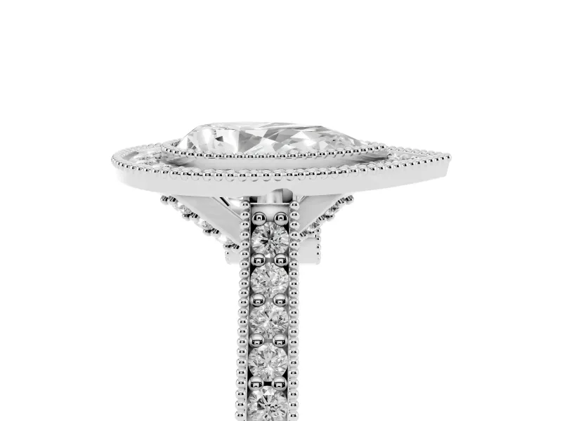 Pear-Shaped Vintage Milgrain Halo Engagement Ring Setting | Bezel Head | Sterling Silver