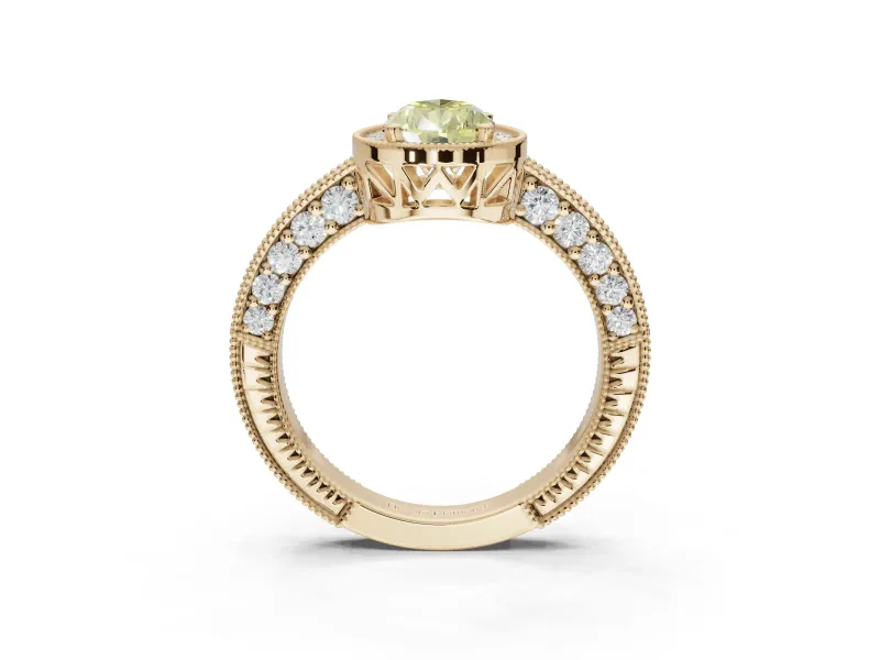 Pear-Shaped Milgrain Halo Engagement Ring Setting for a Fancy Yellow Lab-Grown Diamond | Wide Pavé Band | Yellow Gold