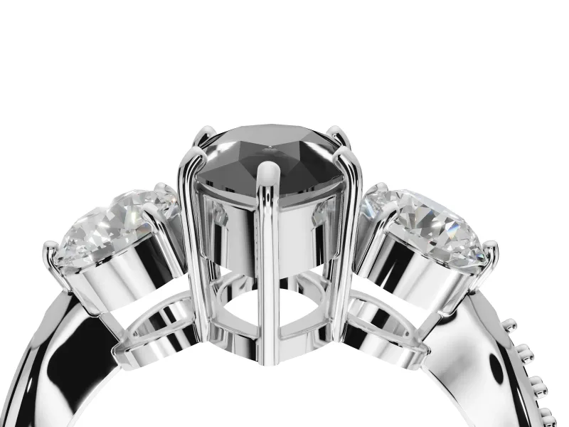 Fancy Black Pear-Shaped Lab-Grown Diamond Three-Stone Ring Set in White Gold with Channel-Set Band and Prong Setting