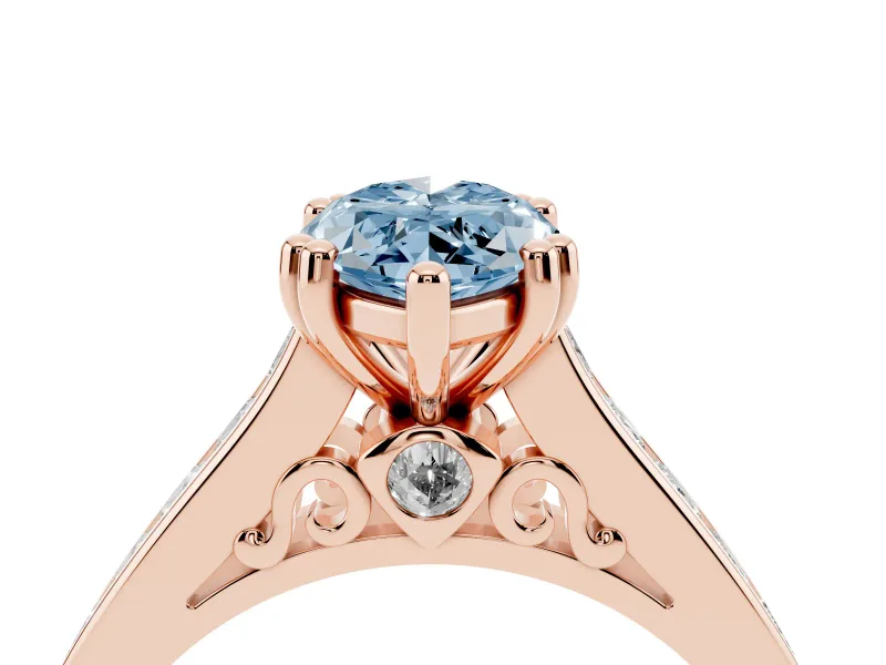 Marquise Channel Set Solitaire Engagement Ring Setting for a Fancy Blue Lab-Grown Diamond | Princess Channel | Rose Gold