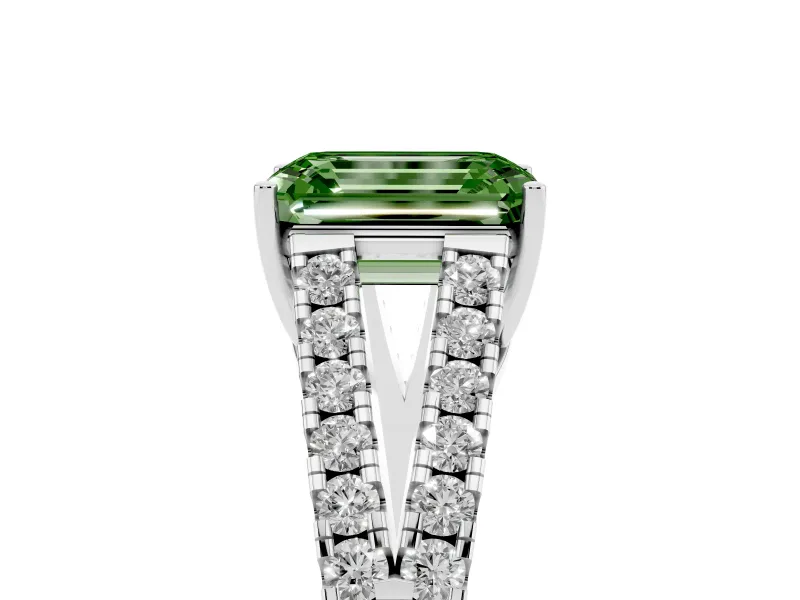 Emerald Cut Graduated Split Shank Engagement Ring Setting for a Fancy Green Lab-Grown Diamond | Platinum