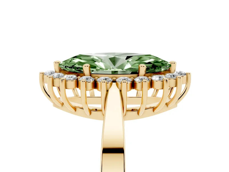 Marquise Scalloped Halo Engagement Ring Setting for a Fancy Green Lab-Grown Diamond | Yellow Gold