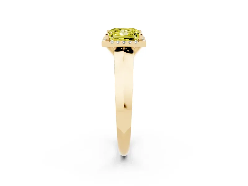Fancy Yellow Princess Cut Diamond Halo Ring Set in Yellow gold with Cathedral Band and Prong Setting
