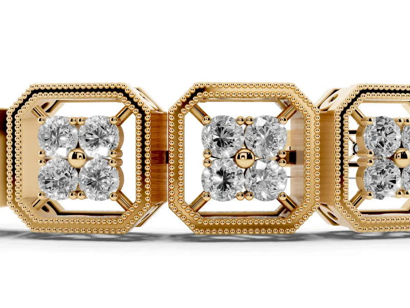 Round Diamond Tennis Bracelet Set in Yellow gold with Milgrain Bezel Setting