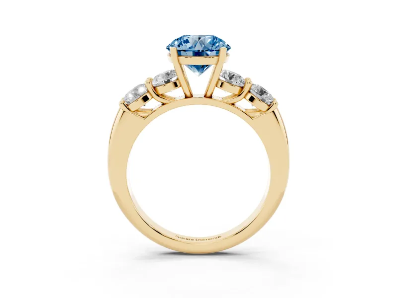 Round 5 Stone Engagement Ring Setting for a Fancy Blue Lab-Grown Diamond | Yellow Gold