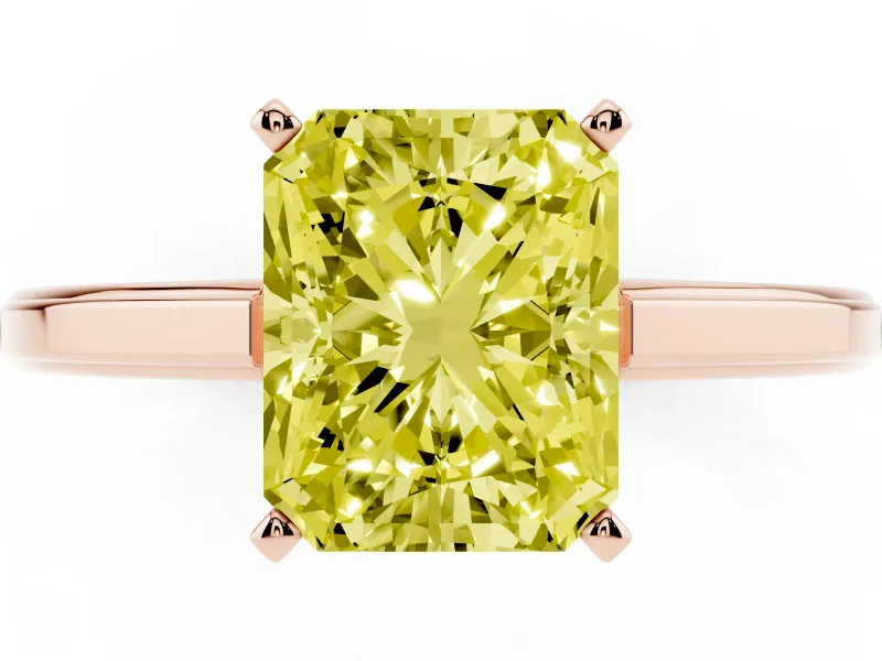 Radiant Cut Solitaire Engagement Ring Setting for a Fancy Yellow Lab-Grown Diamond | Stepped Flat Band | Rose Gold