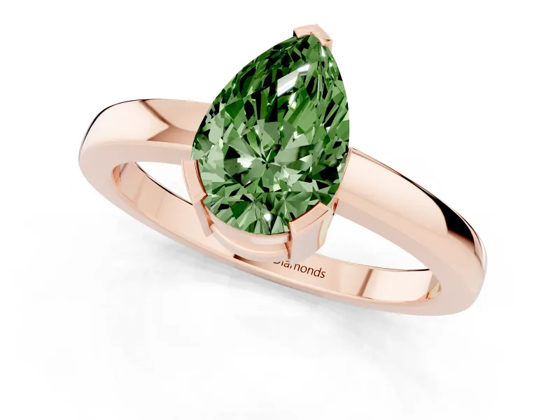 Pear-Shaped Solitaire Engagement Ring Setting for a Fancy Green Lab-Grown Diamond | Flat Tab Prongs | Rose Gold