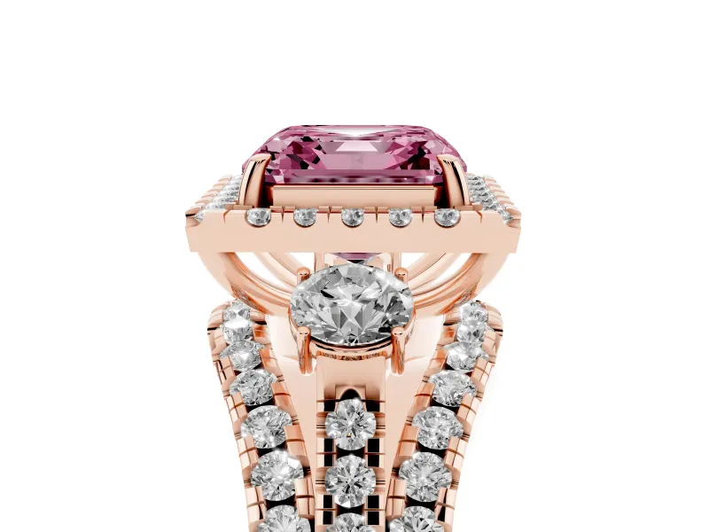 Asscher Cut Halo Split Shank Engagement Ring Setting for a Fancy Pink Lab-Grown Diamond | Round Side Stones | Rose Gold