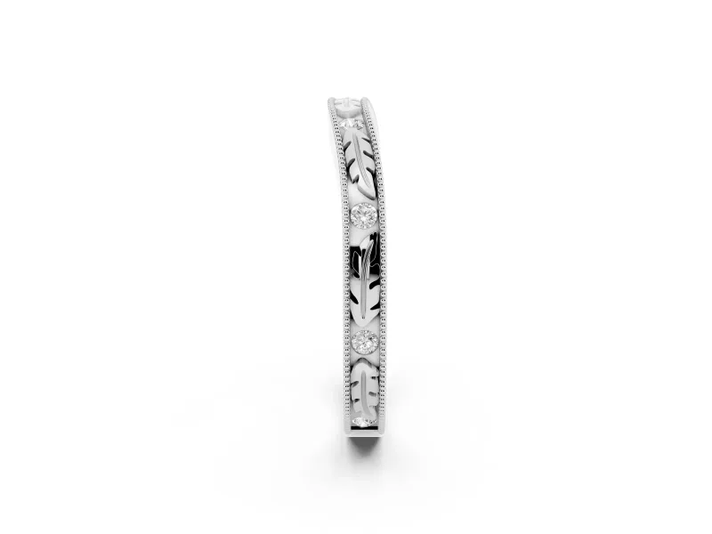 Round Diamond Bezel Eternity Band Set in Platinum with Milgrain Detailing
