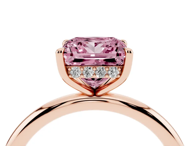 Fancy Pink Princess Cut Diamond Solitaire Ring Set in Rose gold with Thin Band and Prong Setting