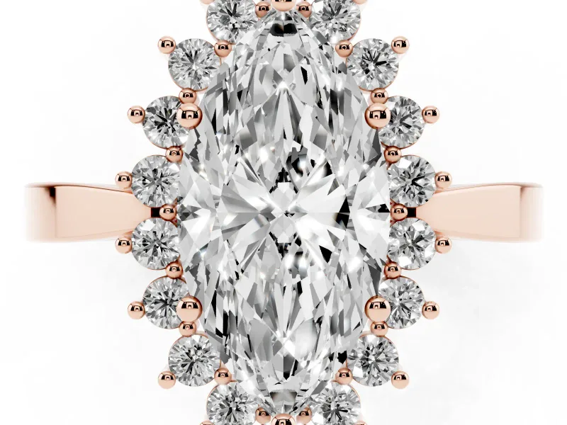 Marquise Scalloped Halo Engagement Ring Setting | Flat Plain Band | Rose Gold