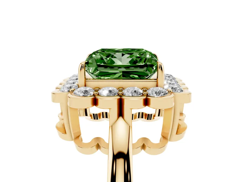 Princess Cut Halo Engagement Ring Setting for a Fancy Green Lab-Grown Diamond | Yellow Gold - Design NV-24719