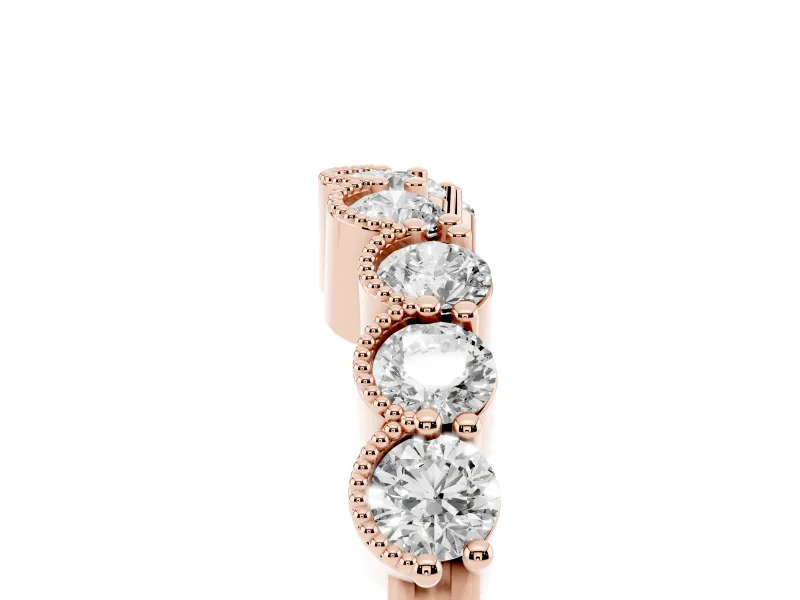 Round Diamond Bezel Half Eternity Band Set in Rose gold with Plain Lower Shank