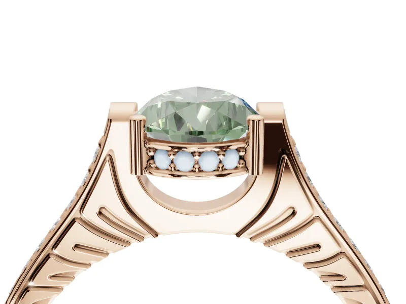 Pear-Shaped Vintage Cathedral Engagement Ring Setting for a Fancy Green Lab-Grown Diamond | Carved Band | Rose Gold
