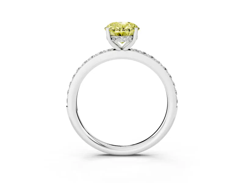 Oval Hidden Halo Engagement Ring Setting for a Fancy Yellow Lab-Grown Diamond | White Gold