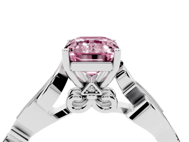 Emerald Cut Vine Engagement Ring Setting for a Fancy Pink Lab-Grown Diamond | Sterling Silver