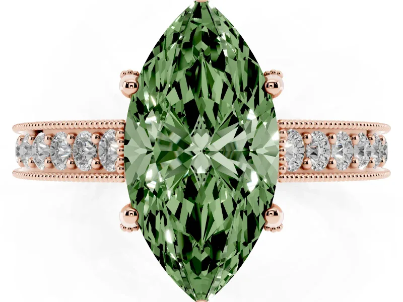 Marquise Hidden Halo Engagement Ring Setting for a Fancy Green Lab-Grown Diamond | Milgrain Pave | Rose Gold