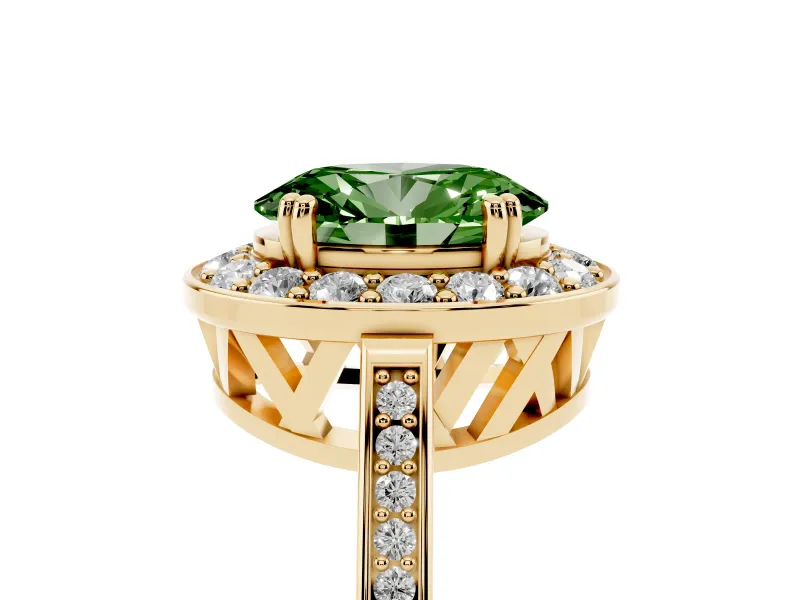 Oval Halo Engagement Ring Setting for a Fancy Green Lab-Grown Diamond | Polished Halo Rim | Yellow Gold