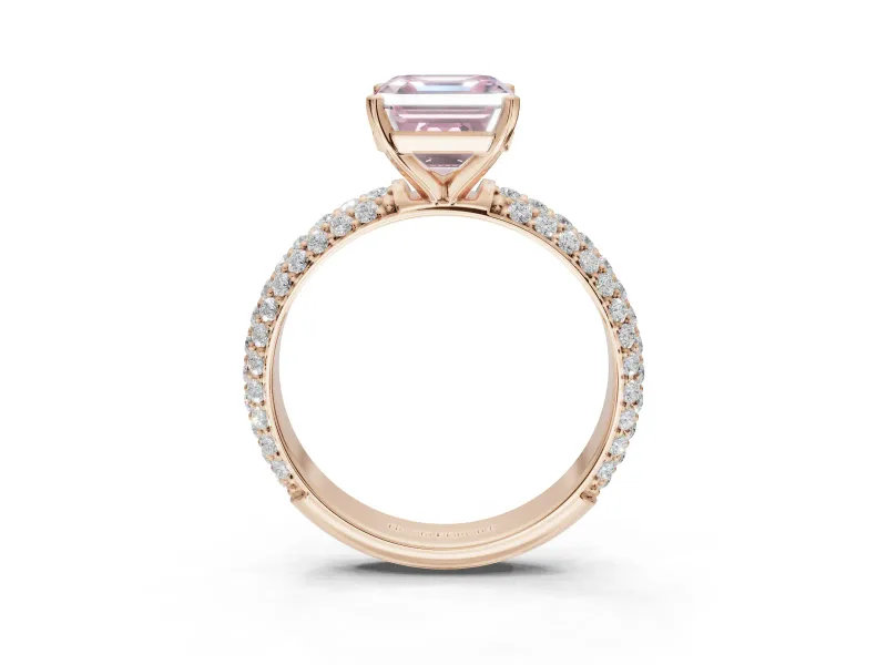 Asscher Cut Domed Pavé Engagement Ring Setting for a Fancy Pink Lab-Grown Diamond | Rose Gold