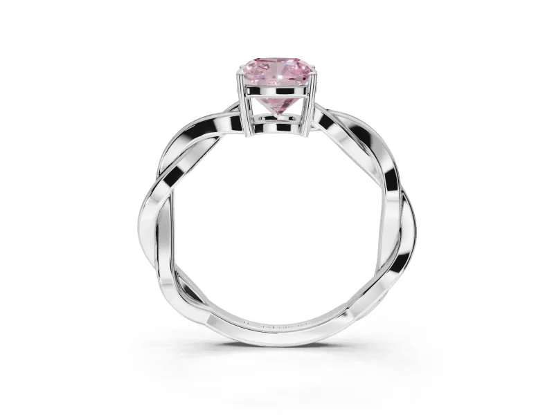 Cushion Cut Twisted Pavé Solitaire Engagement Ring Setting for a Fancy Pink Lab-Grown Diamond | Open Basket | White Gold