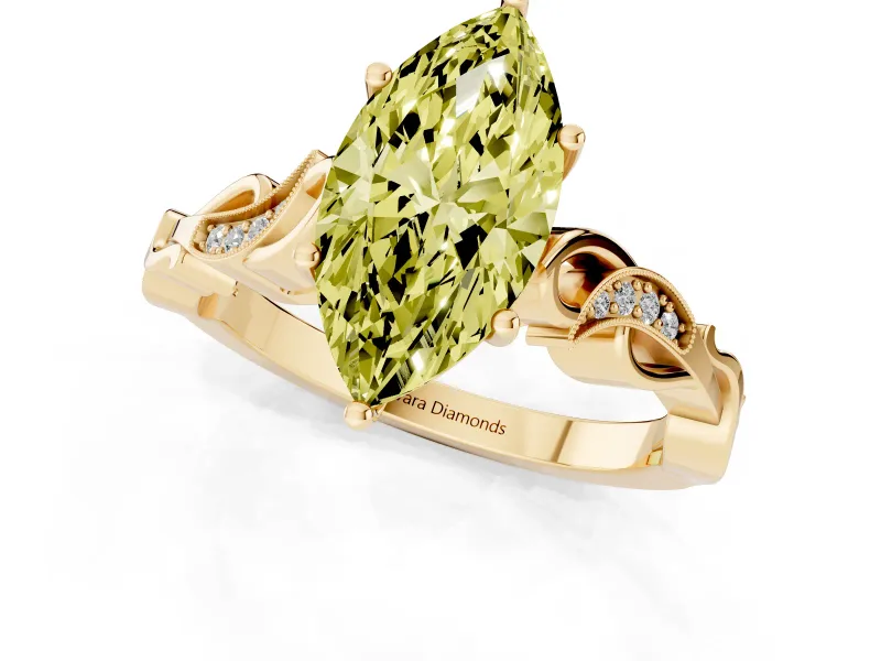 Marquise Vine Engagement Ring Setting for a Fancy Yellow Lab-Grown Diamond | Yellow Gold