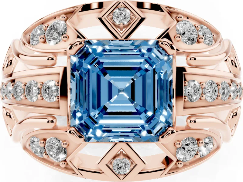 Asscher Cut Art Deco Engagement Ring Setting for a Fancy Blue Lab-Grown Diamond | Rose Gold